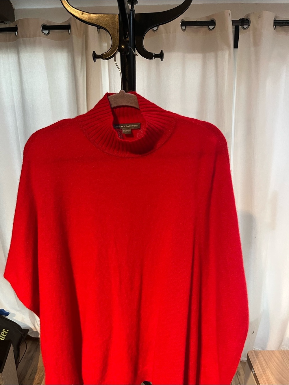 Amicale Cashmere Red Cashmere Poncho Sweater